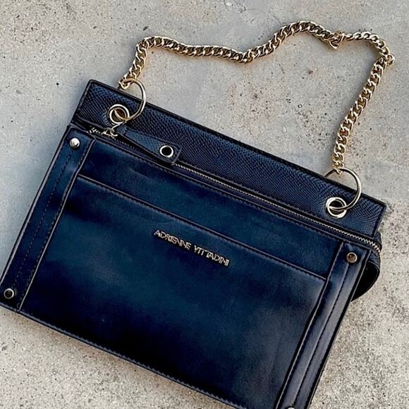 ADRIENNE VITTADINI Black Envelope Clutch or Shoulder Bag Gold Tone chain strap - Picture 10 of 11